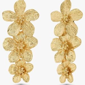Gold Cascading Floral Earrings with Textured Petals